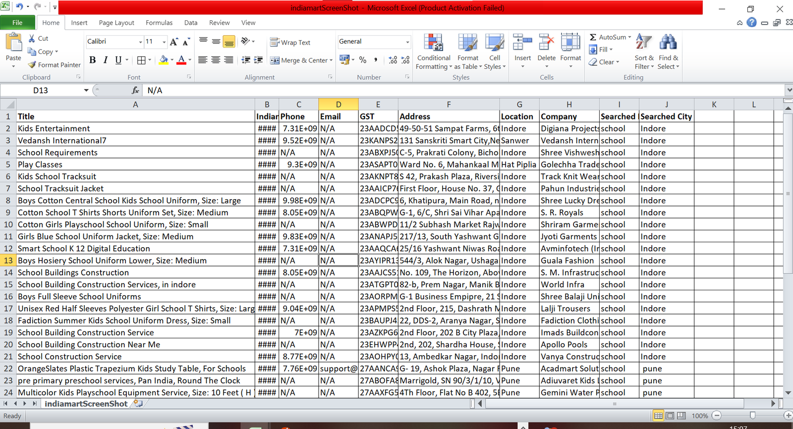 IndiaMart Scraper Result